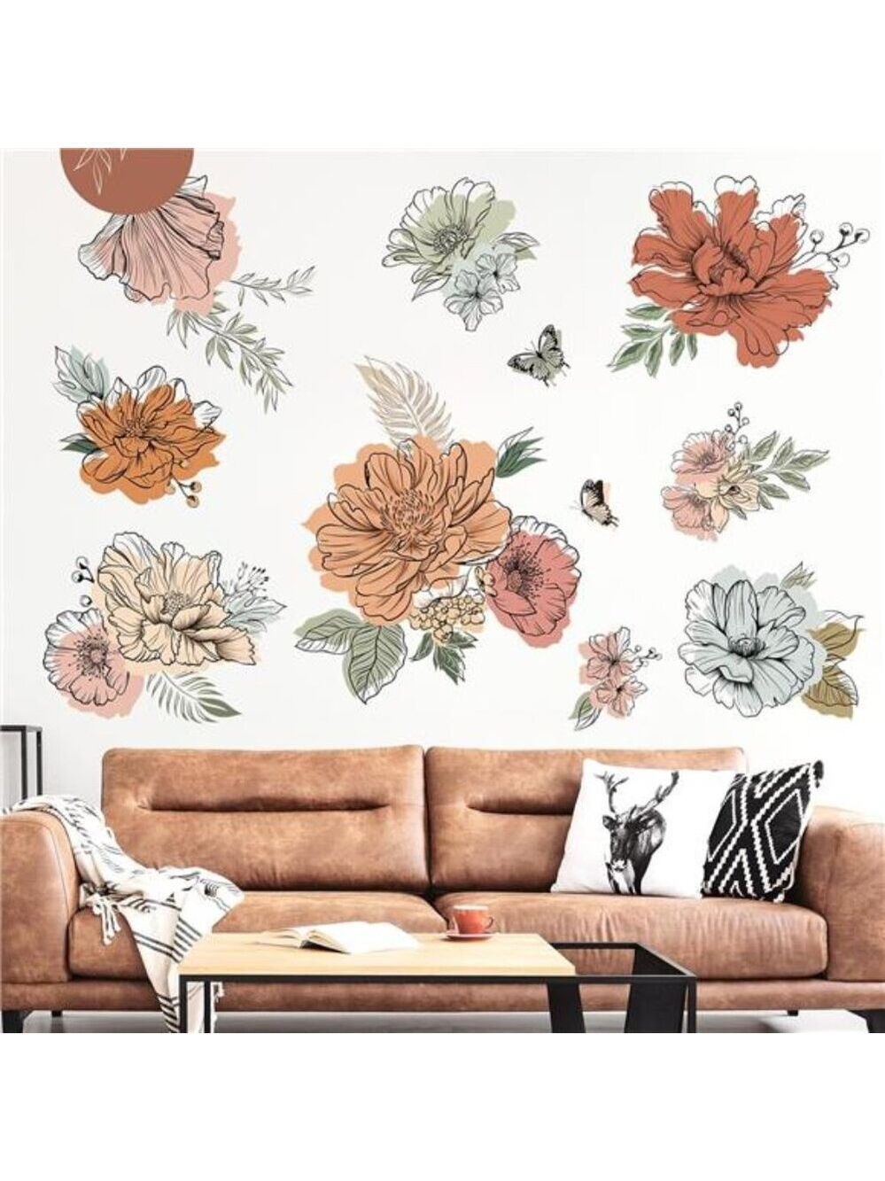 Boho Flower Wall Decals Vintage Floral Sun Butterfly Stickers Bedroom Living Roo